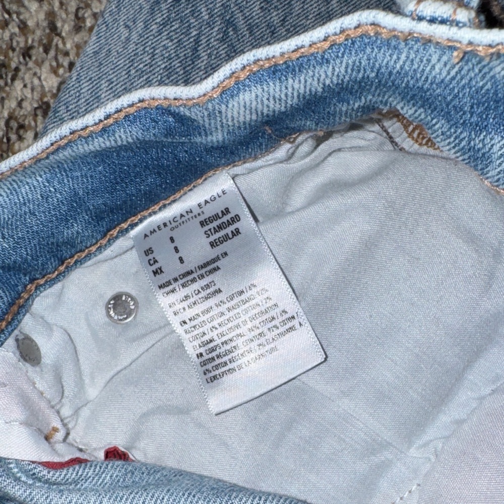 AE Women's Light Blue Distressed Highest Rise 90s Boyfriend Jeans - Picture 3 of 5